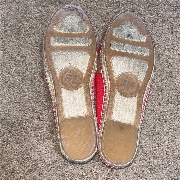 Tory Burch Jamie Woven Canvas Espadrille Red Canyon Tan Logo Flats 10 - Picture 7 of 9